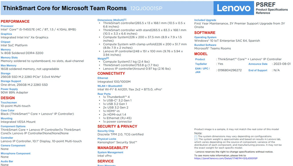 Lenovo ThinkSmart Core + Controller Kit Video Conference 0196804296272
