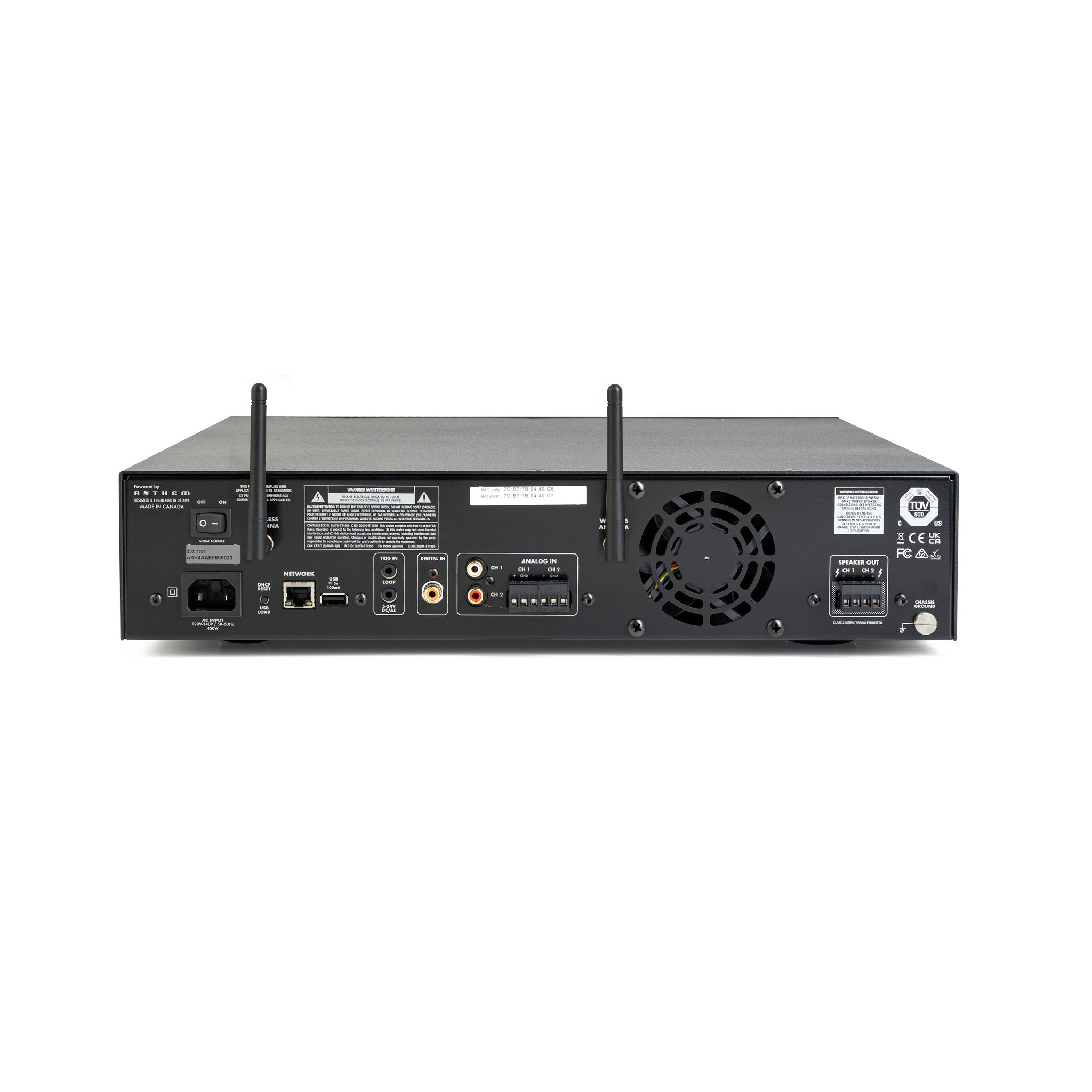 Paradigm SVX-1202 2-channel 2400W streaming amplifier, featuring ARC room correction and rack-mount chassis for custom audio