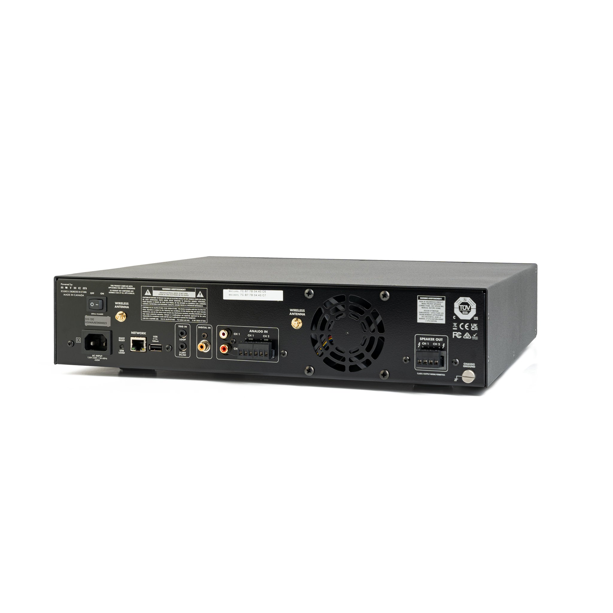Paradigm SVX-1202 2-channel 2400W streaming amplifier, featuring ARC room correction and rack-mount chassis for custom audio