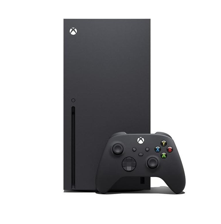 Xbox Series X Microsoft gaming console and controller on a white background