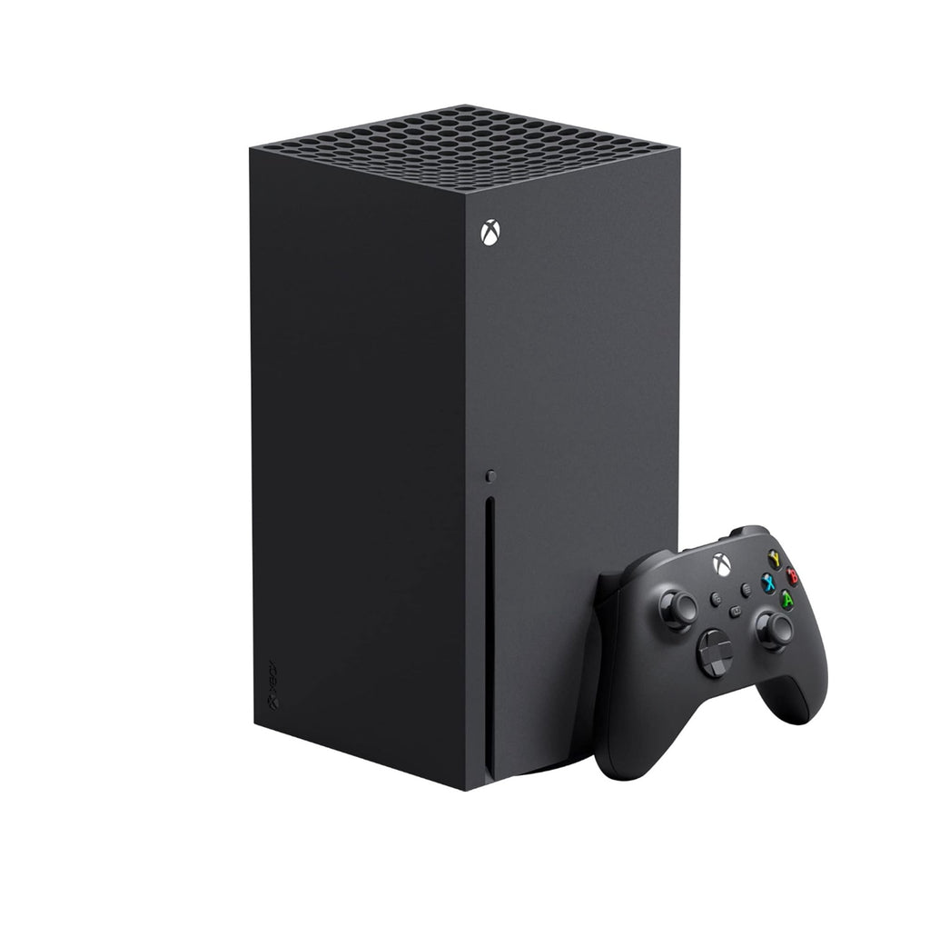 Xbox Series X Microsoft gaming console and controller on a white background
